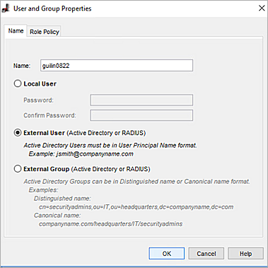 Screen shot of the User and Group Properties page for a user on the Management Server